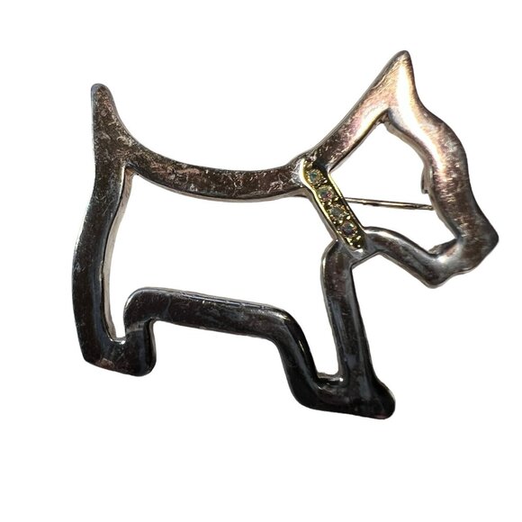 Vintage AAI Dog Brooch Scottish Terrier Silvertone Rhinestone Collar Figural Pin - Picture 1 of 8